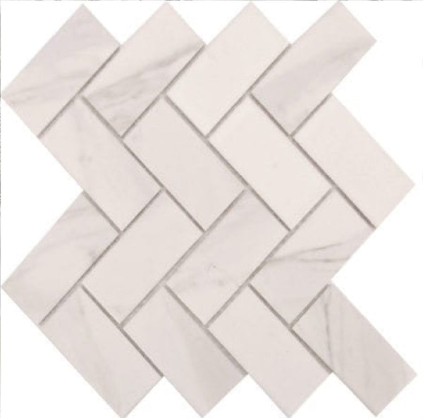 Carrara White Porcelain Herringbone 45x95 275x280 (13.5 Sheet / m²)