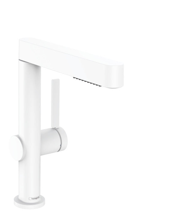 Finoris Single lever basin mixer 230 with pull-out spray, 2jet without waste set Matt White