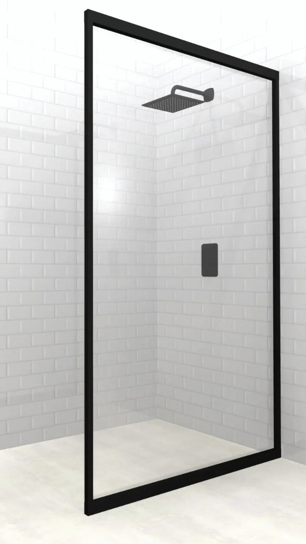 Lave Seine Universal Return Panel Full Framed 900x2000mm (5mm) - Black Frame Clear Glass