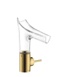 AXOR Starck V Single lever basin mixer 140 with glass spout and waste set Polished Gold Optic
