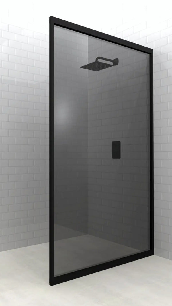 Lave Madine Universal Return Panel Full Framed 900x2000mm (5mm) - Black Frame Smoke Glass