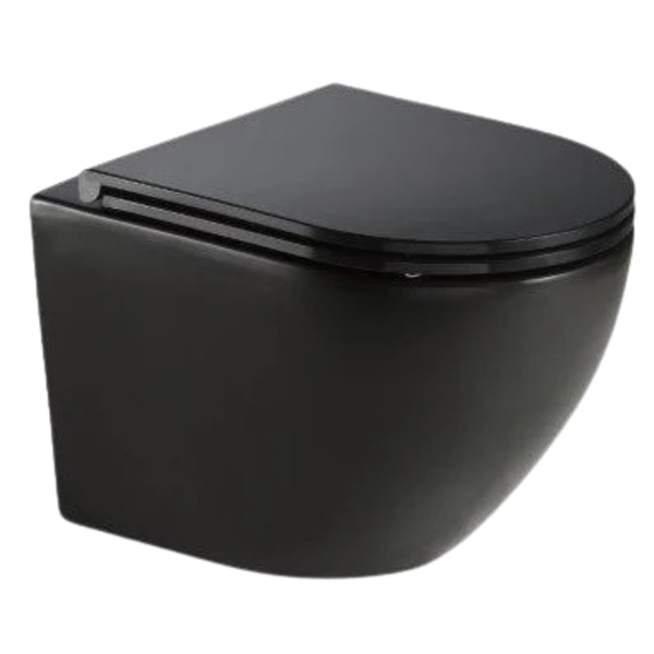 Gio Alvito Black Rimless Wall Hung Pan With Soft-Close Seat