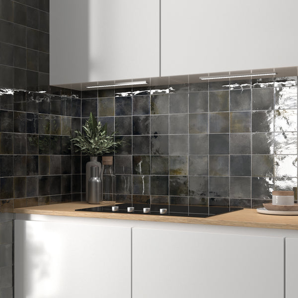 Hanoi Cuadrado Black Ash 100X100X9mm Ceramic Gloss Tiles (0.50Sqm/Box)