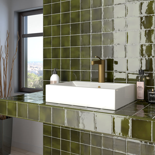 Manacor Cuarado Basil Green 100x100x9mm Ceramic Gloss Tiles (0.50sqm/box)