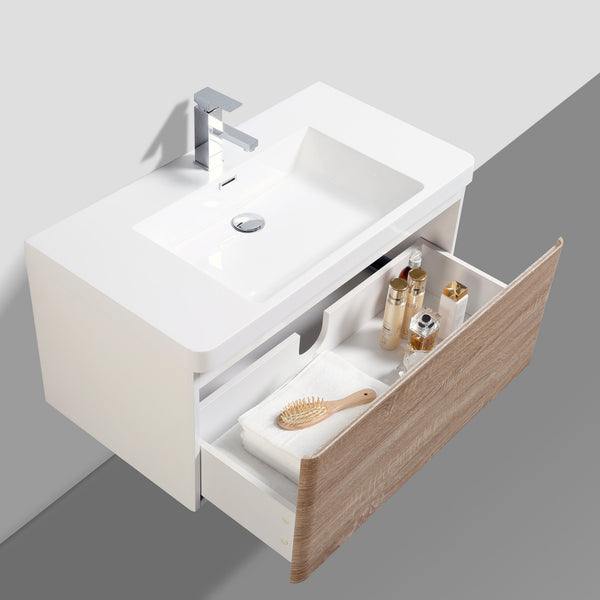 Milan 900 White Oak Single Draw Vanity Set