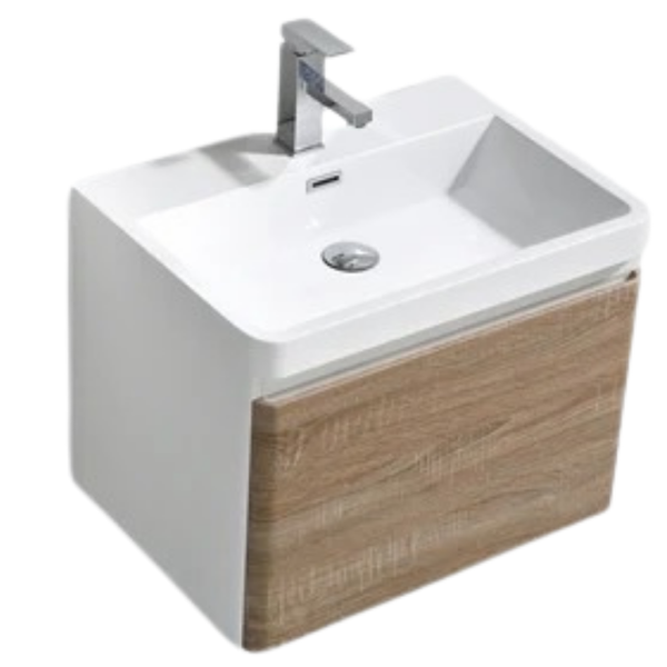 Milan 600 White Oak Single Drawer Vanity Set