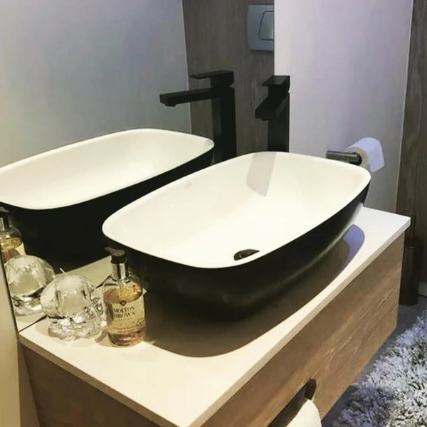 Risata Countertop Basin Polished White Inside, Matt Black Outside