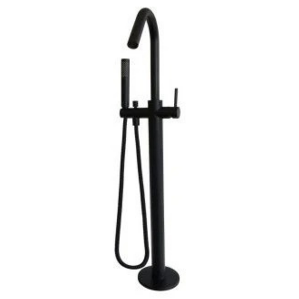 Round Freestanding Bath Mixer with Hand Spray - Matte Black