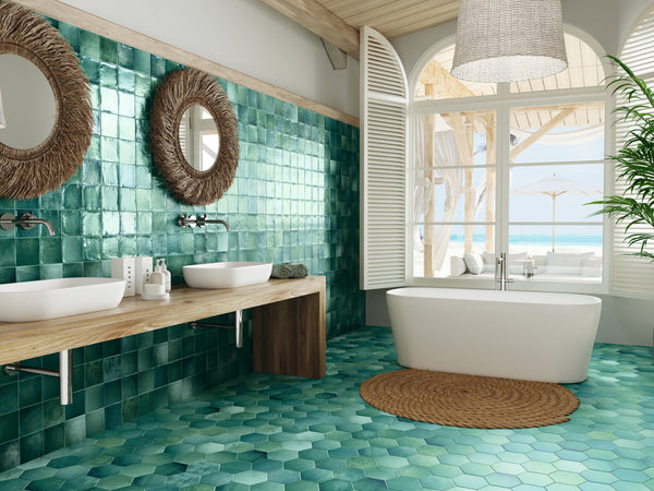 Sintra Emerald Green 124X124X10.5mm Ceramic White Gloss (0.492 Sqm/Box)