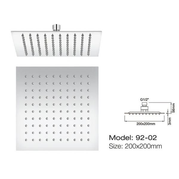 Slim Square Shower Head 200X200mm