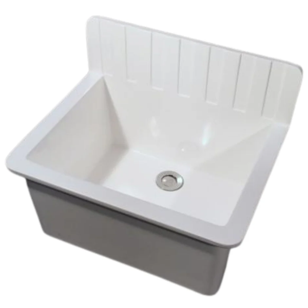 Splashback Butler Sink Wall Mounted Solid Composite Polished White