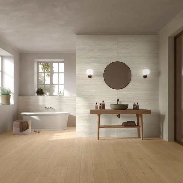 TRAVERTINO VEINCUT BIANCO White Rectified Glazed Porcelain 600x1200x10mm (1.44m2)