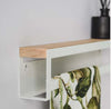White Double Towel Rail Made From Powder Coated 3Cr Mild Steel And Solid Ash Shelf 1060X130X75