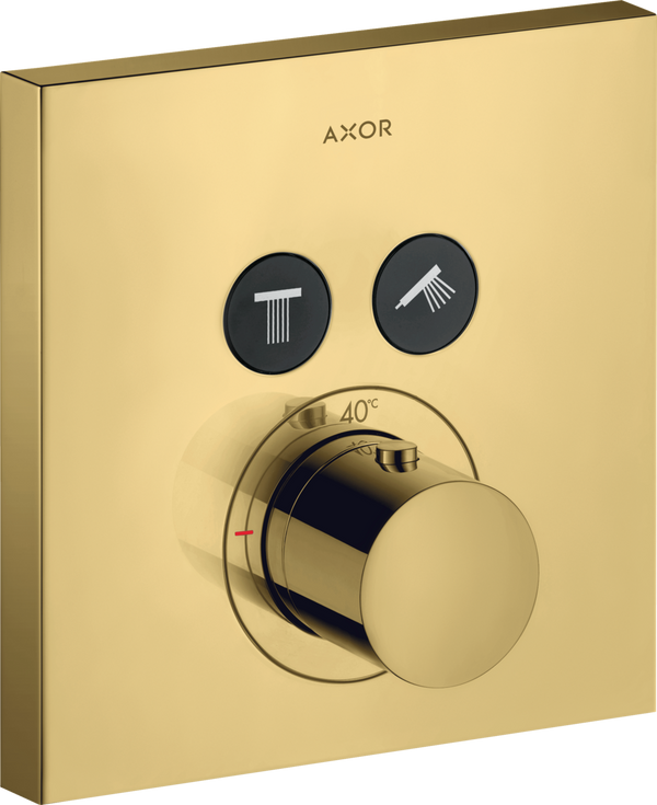 AXOR ShowerSolutions Thermostat Concealed Installation Square 2 Functions Polished Gold Optic