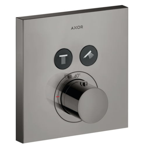 Thermostat for Concealed Installation Square for 2 Functions Polished Black Chrome