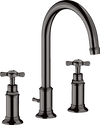 Montreux 3-hole basin mixer 180 with cross handles and pop-up waste set Polished Black Chrome