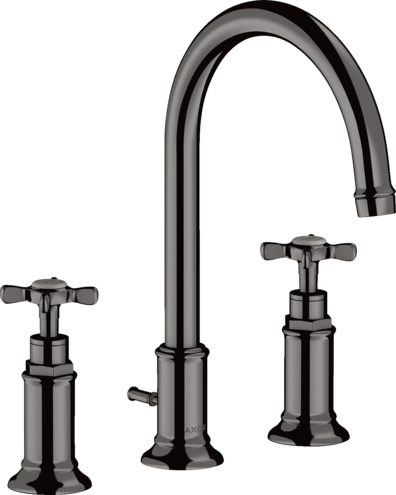 Montreux 3-hole basin mixer 180 with cross handles and pop-up waste set Polished Black Chrome