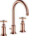 Montreux 3 hole basin mixer 180 with cross handles Polished Red Gold