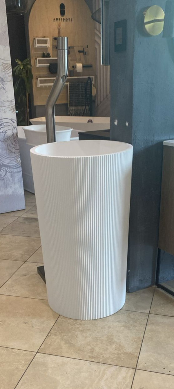 Solid Surface Fluted Basin Pedestal Matt White 500x500x850mm