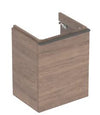 Smyle Square cabinet for handrinse basin, with one door hickory / wood-textured melamine, lava / mat