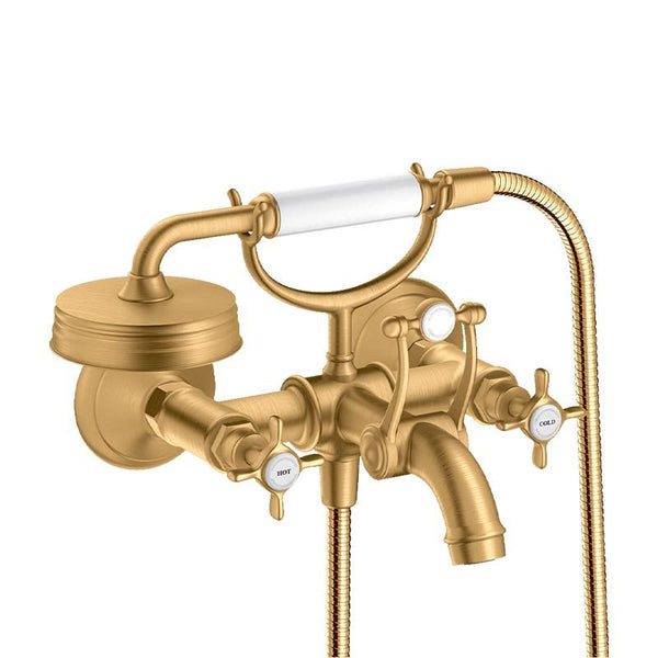 Montreux 2-Handle Bath Mixer with Cross Handles - Brushed Brass