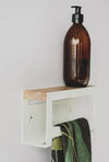 White Hand Towel Rail With Powder Coated 3Cr Mild Steel And Solid Oak Shelf 240X130X75 mm