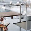 Meir stainless steel outdoor sink with a pull-down gooseneck mixer