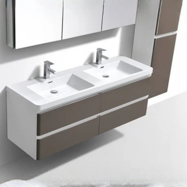 Milan 1200 White & G/Grey Double Draw Vanity Set