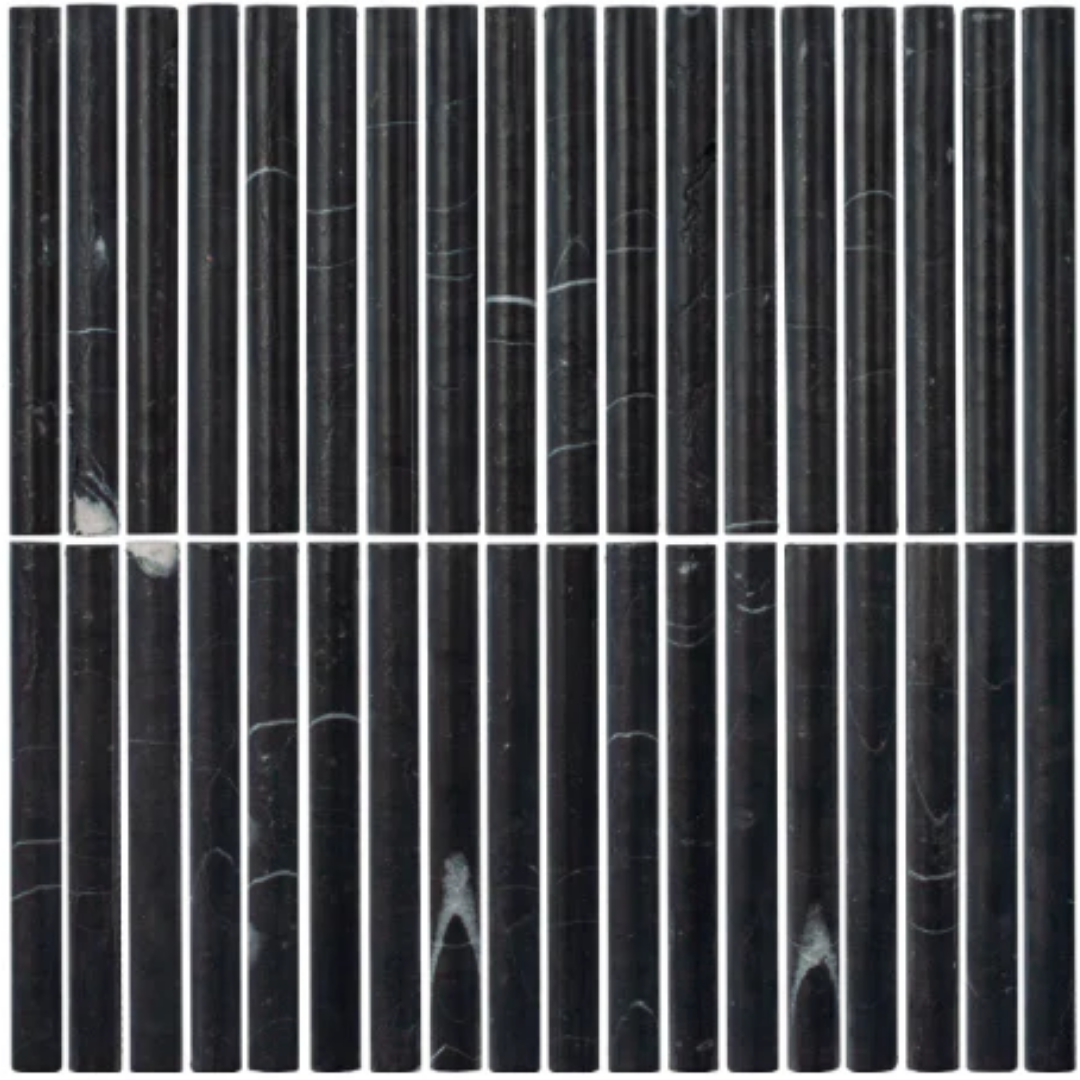 Salt Rock Marquina Stripe Marble Mosaic Tiles | Matt Black Finish