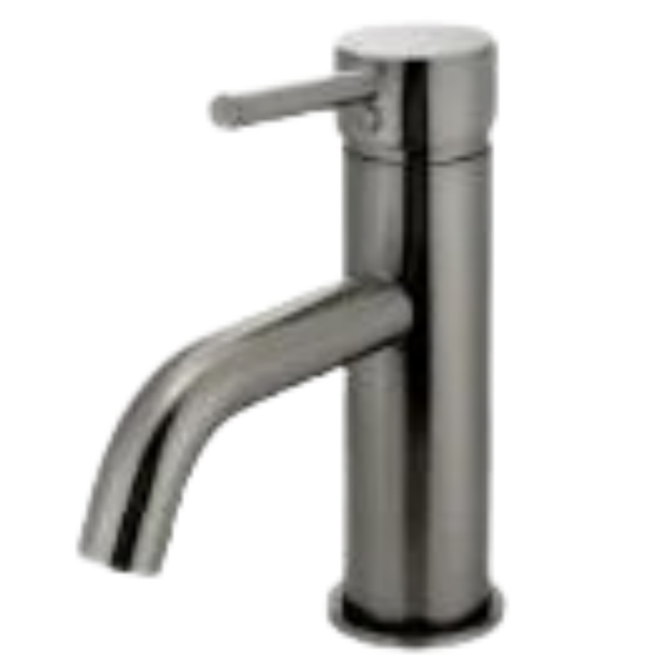 Short Round Curved Basin Mixer PVD Gun Metal