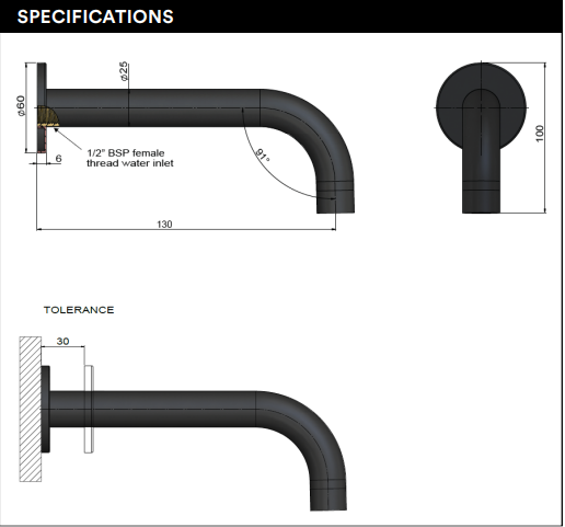 Basin Spout Short Wall-Type Basin Spout Matt Black
