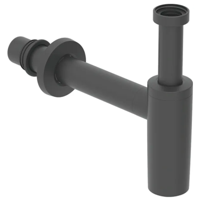 Geberit Dip Tube Trap for Washbasin, Horizontal Outlet, Push-on Seal, Wall Collar Matt Black