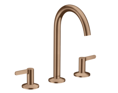 Axor One 3-hole Basin Mixer 170 with Lever Handles and Push-open Waste Set Brushed Red Gold