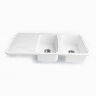 Moderna Double Sink Drop In Solid Composite Polished White 1145x490x220mm