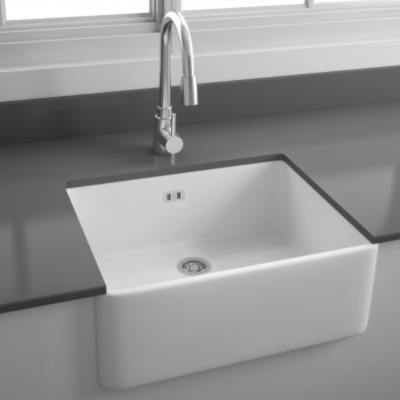 Tulip Kitchen Sink Under Counter Fire Clay Polished White 595x475x220mm