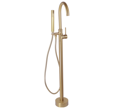 Neo Single Lever Round Free Standing Bath Mixer With H/S Brushed Brass