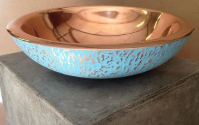 Copper Countertop Basin Double Skin Turquoise Blue 450x450x135mm