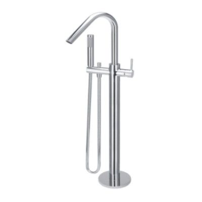 Round Freestanding Bath Mixer with Hand Spray - Polished Chrome