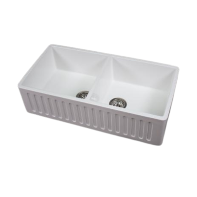 PG Double Butler Sink Countertop Solid Composite Polished White 895x455x230mm