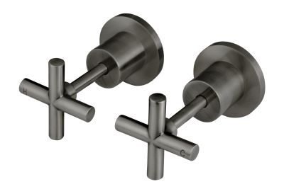 Wall Tap Set Coss Handle Basin Hot & Cold Tap Brushed Gun Metal Excluding Concealed Part