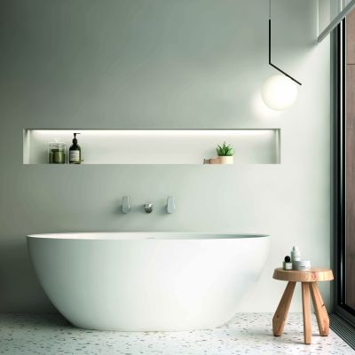 Corvara Freestanding Bath 547x800x1500mm Quarrycast White No Tapholes