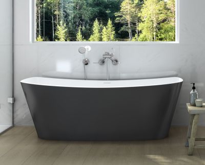 Trivento Freestanding Bath Polished White Inner Matt Black Outside 1650x707x580mm
