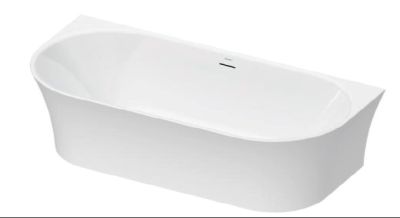 DuraSenja Back to Wall Bath Overflow and Chrome Push Open Waste Polished White 1700x800mm