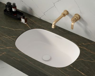 Barcelona 56 Basin Undermount Oval Sink Gloss Polished White 376x171x569mm
