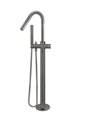 Round Freestanding Pinless Bath Spout and Hand Shower Brushed Gun Metal