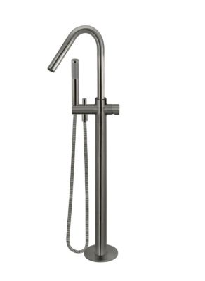 Round Freestanding Pinless Bath Spout and Hand Shower Gun Metal