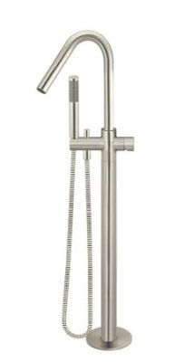 Round Pinless Freestanding Bath Mixer with Hand Shower Brushed Nickel