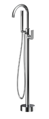 Silk Chrome Round Free Standing Bath Mixer with Hand Shower