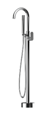 Satin Chrome Round  Free Standing Bath Mixer with Hand Shower