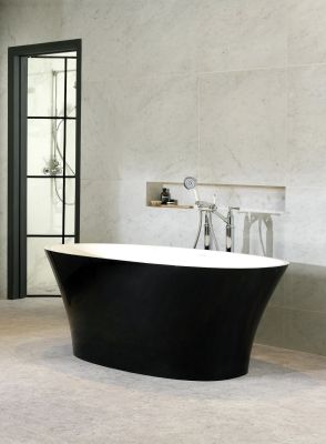 Ionian Freestanding Bath Polished White Interior Black Exterior 1700x793x614mm